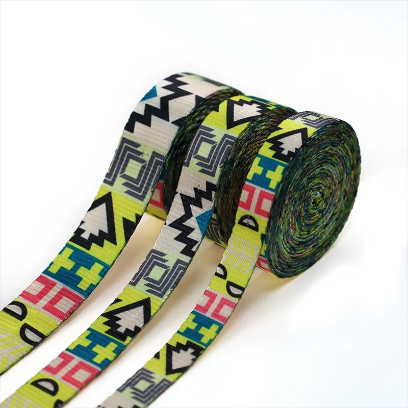 Customized high-quality pixel style recycled polyester imitation nylon 1.5, 2, 2.5cm webbing, suitable for pet leash webbing