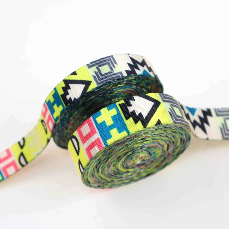 Customized high-quality pixel style recycled polyester imitation nylon 1.5, 2, 2.5cm webbing, suitable for pet leash webbing