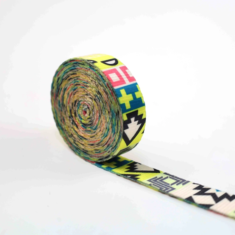 Customized high-quality pixel style recycled polyester imitation nylon 1.5, 2, 2.5cm webbing, suitable for pet leash webbing
