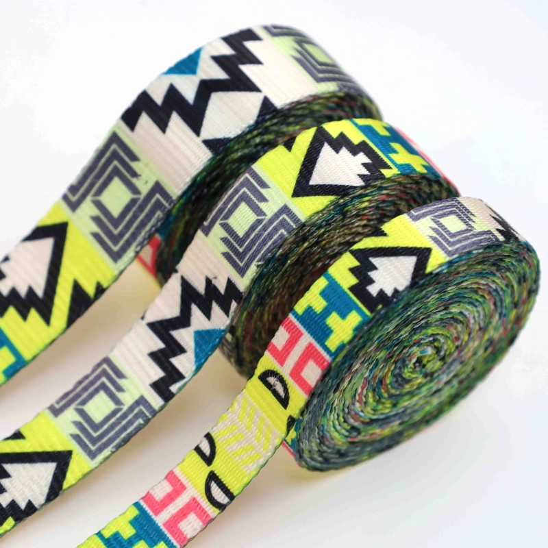 Customized high-quality pixel style recycled polyester imitation nylon 1.5, 2, 2.5cm webbing, suitable for pet leash webbing