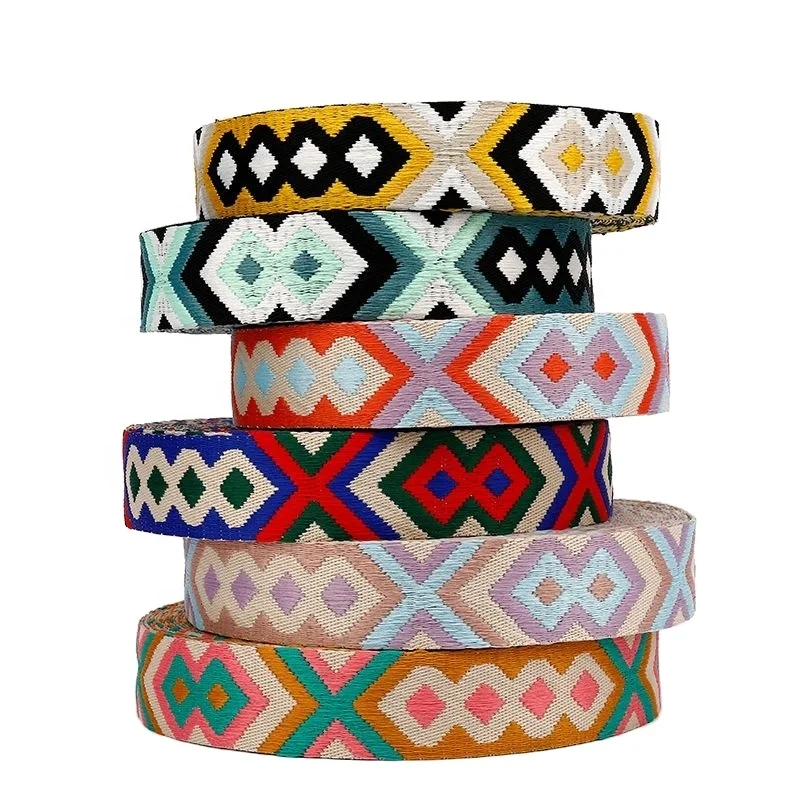 New spot ethnic polyester jacquard webbing clothing bags accessories ribbon shoulder strap national wind shoulder strap webbing