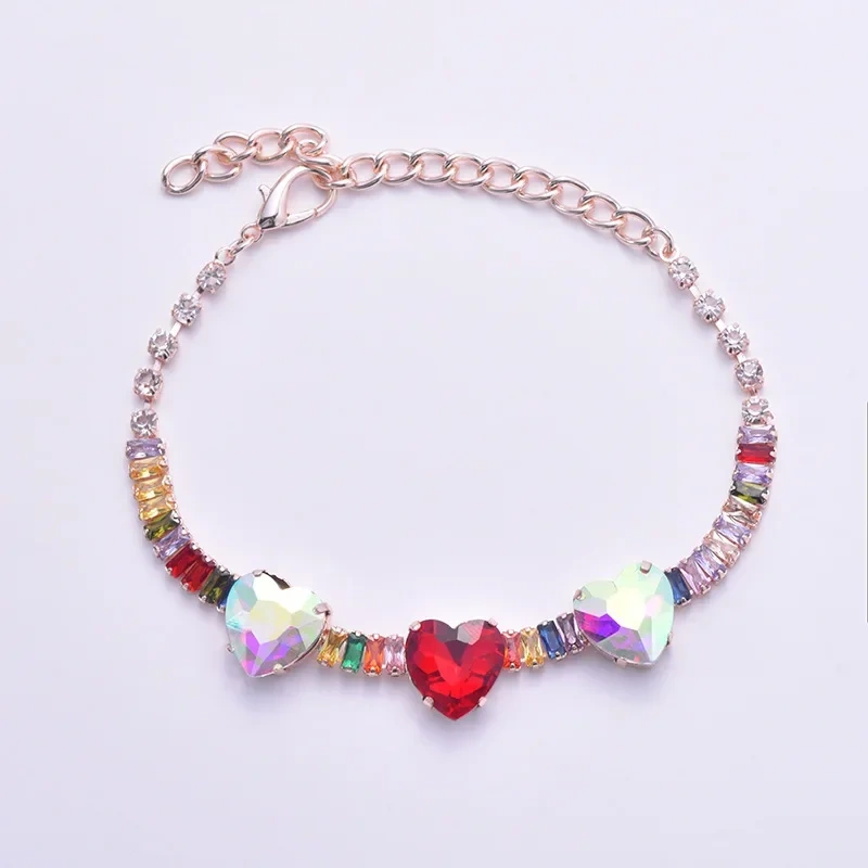 Colorful love diamond pet necklace adjustable shiny rhinestone cat Harness dog collar for puppy kitten collars Accessory
