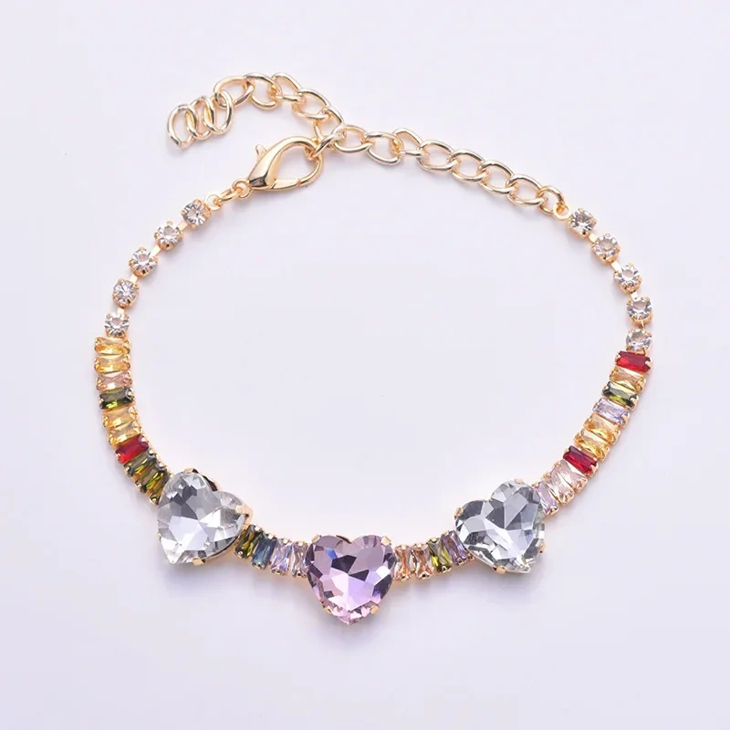 Colorful love diamond pet necklace adjustable shiny rhinestone cat Harness dog collar for puppy kitten collars Accessory