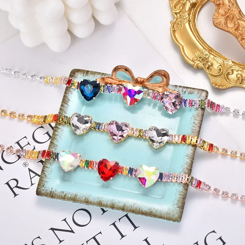 Colorful love diamond pet necklace adjustable shiny rhinestone cat Harness dog collar for puppy kitten collars Accessory
