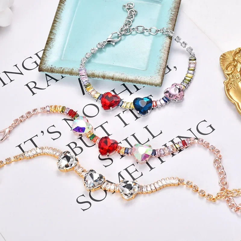 Colorful love diamond pet necklace adjustable shiny rhinestone cat Harness dog collar for puppy kitten collars Accessory