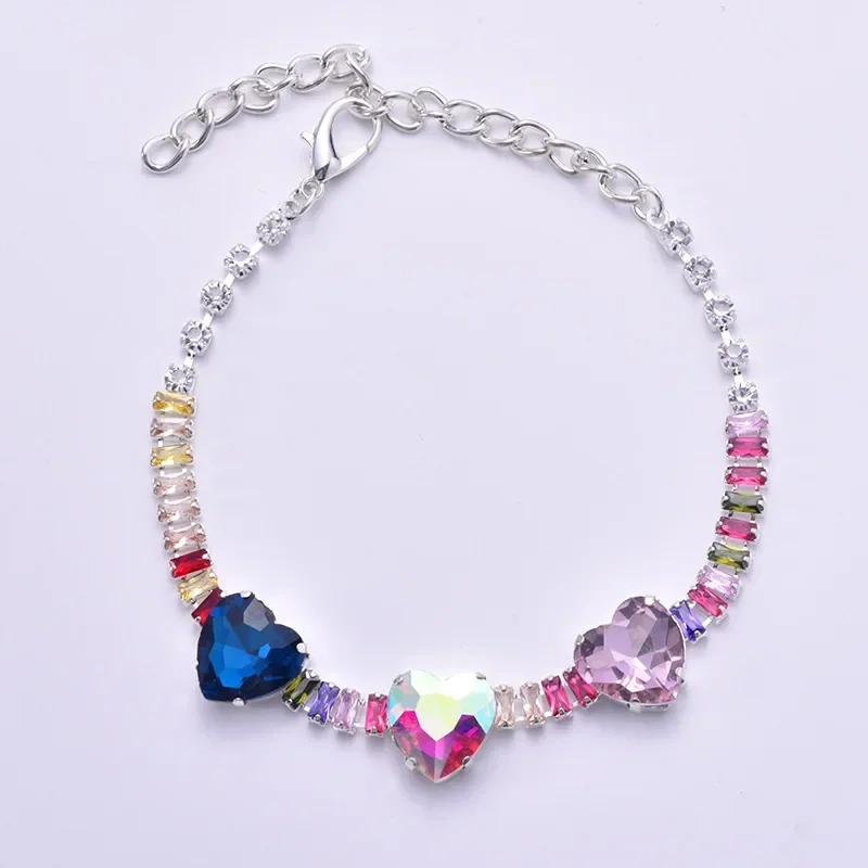 Colorful love diamond pet necklace adjustable shiny rhinestone cat Harness dog collar for puppy kitten collars Accessory