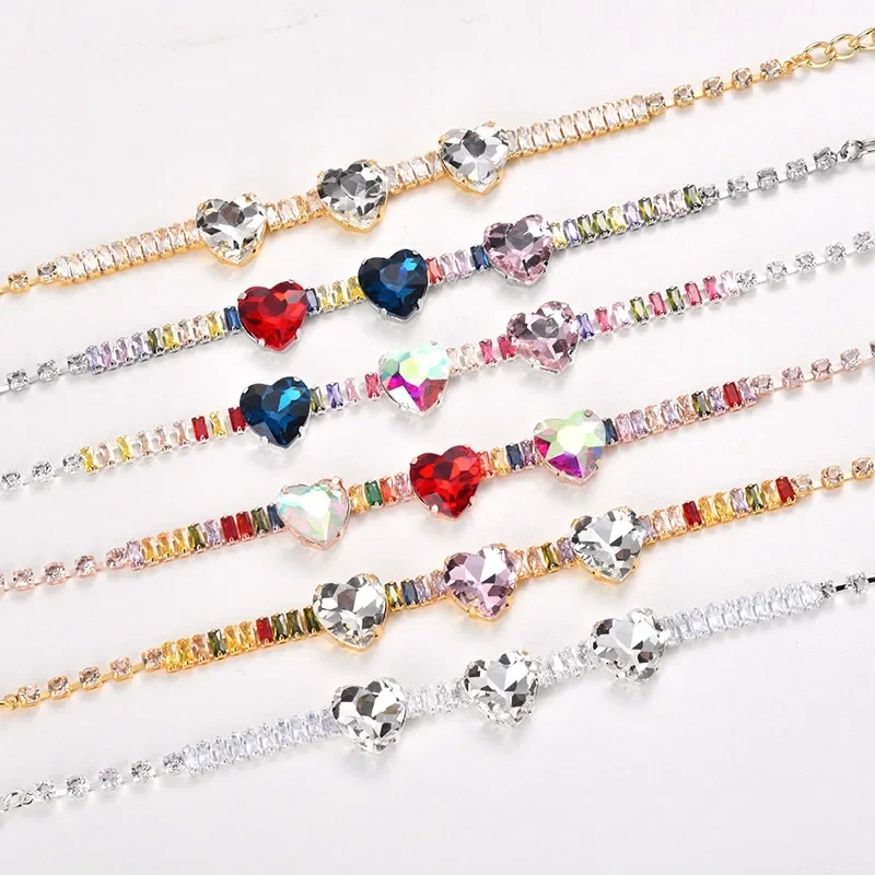Colorful love diamond pet necklace adjustable shiny rhinestone cat Harness dog collar for puppy kitten collars Accessory