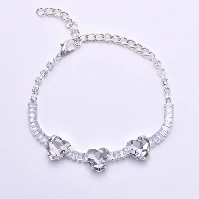 Colorful love diamond pet necklace adjustable shiny rhinestone cat Harness dog collar for puppy kitten collars Accessory