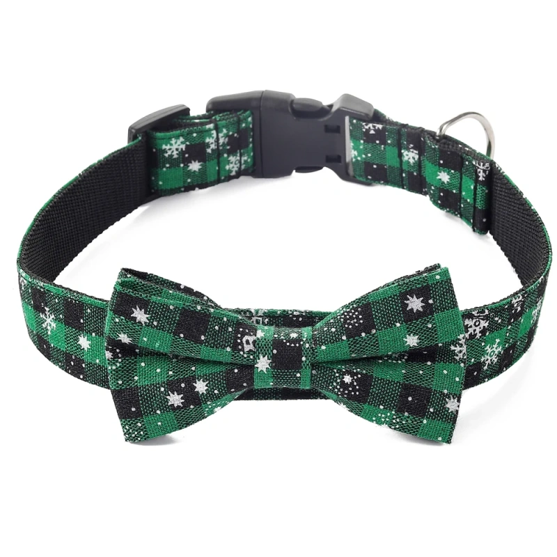 Christmas Plaid Dog Collar Adjustable Soft Dog Collar with Bowtie Pet Gift Dog Collars Bow for Small Medium Large Dogs Grooming