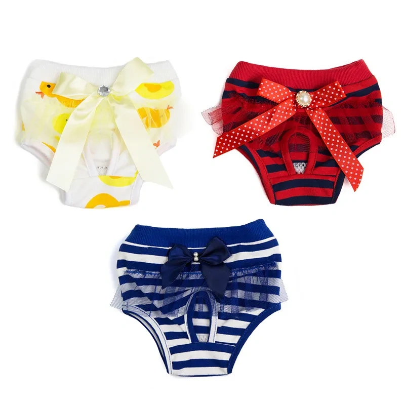 Washable Dogs Diaper Sanitary Pants Bow Tie Decor Cotton Pet Physiological Dog Menstruation Underwear Puppy Shorts Dogs Supplies