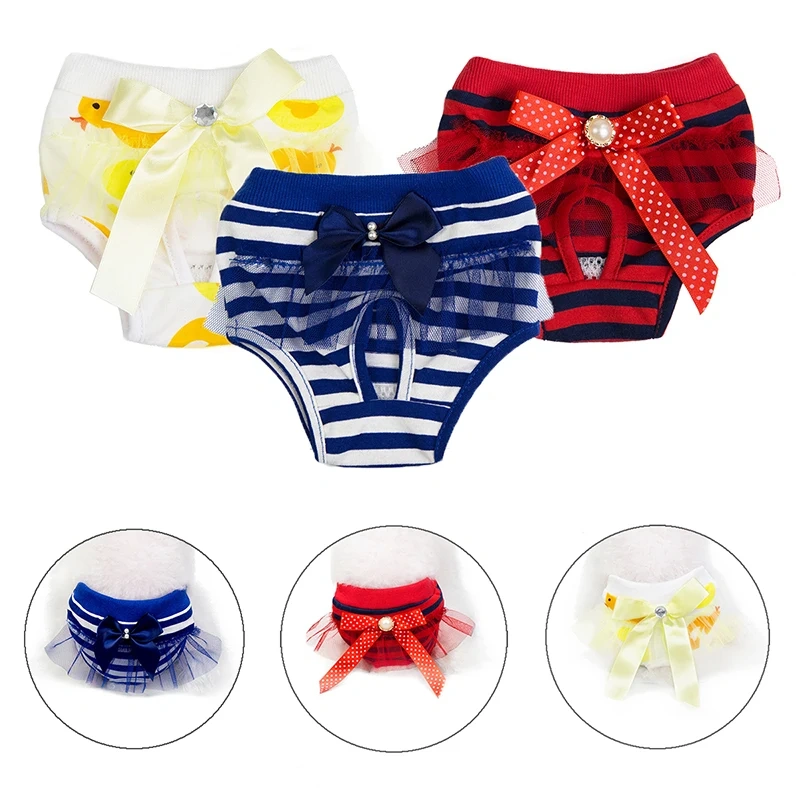 Washable Dogs Diaper Sanitary Pants Bow Tie Decor Cotton Pet Physiological Dog Menstruation Underwear Puppy Shorts Dogs Supplies