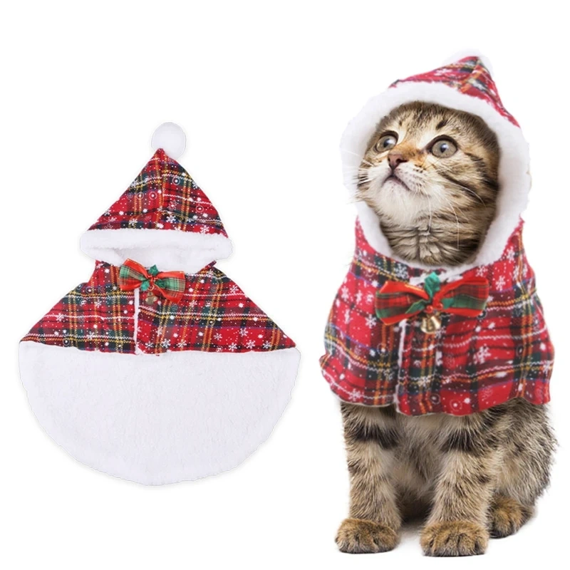 Christmas Pet Cape Cloak Costume Dog Cat Outfit Red Cute Warm Soft Cat Clothes for Small Medium Sized Puppy Dog Cat New Year