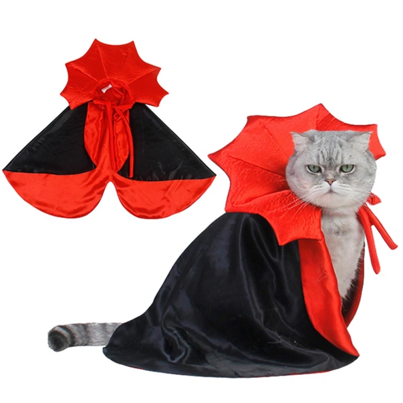 Halloween Cat Cosplay Costume Indoor Kitten Horn Cape House Party Puppy Stuff Holiday Pet Vampire Character Costumes Pets Cape