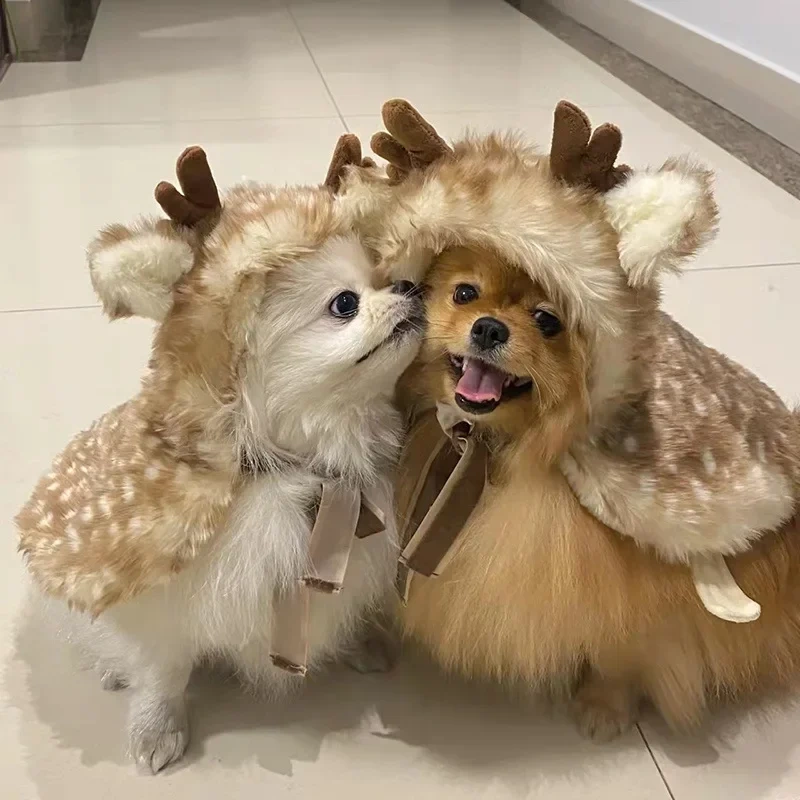 Funny Pet Cat Dog Halloween Costume Cosplay Elk Cloak Dog Costumes for Small Dogs Cute Christmas Cat Clothes