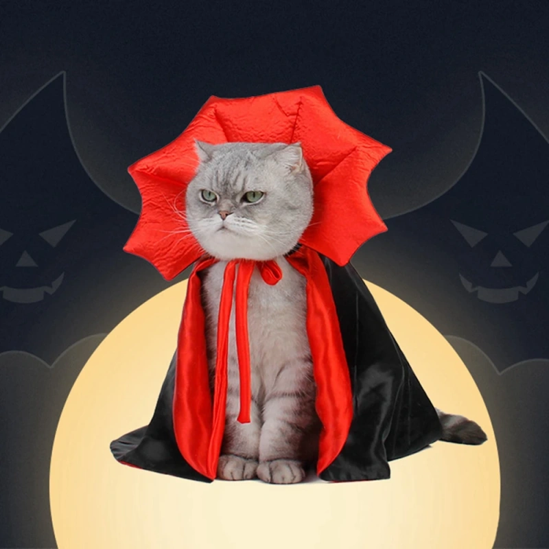 Halloween Cat Cosplay Costume Indoor Kitten Horn Cape House Party Puppy Stuff Holiday Pet Vampire Character Costumes Pets Cape