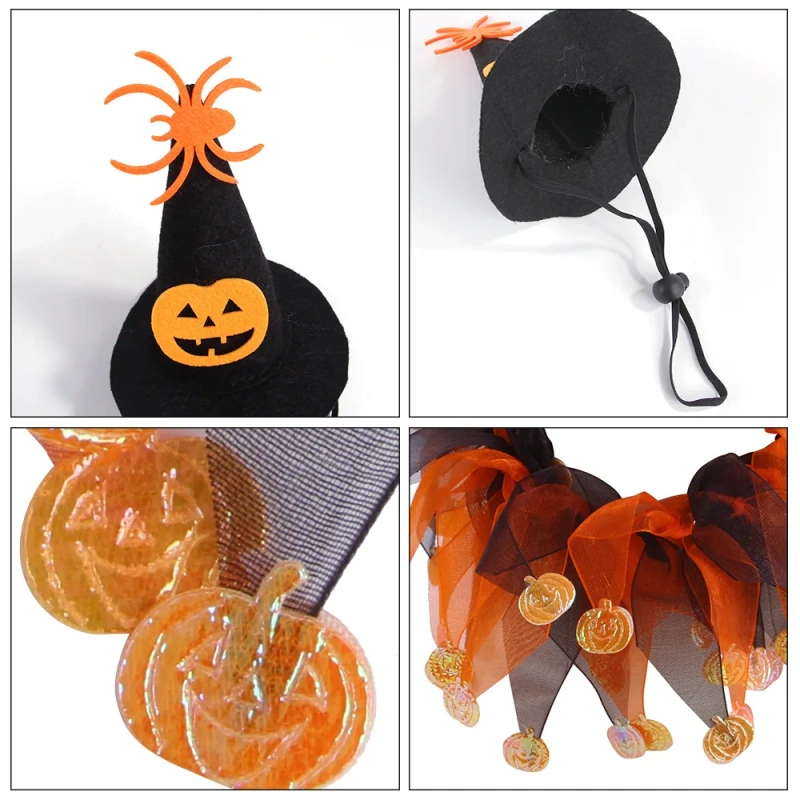 1 Set Halloween Cat Costumes Pumpkin Cute Cat Hat Scarf Clothes for Small Dogs Pet Cosplay Prop