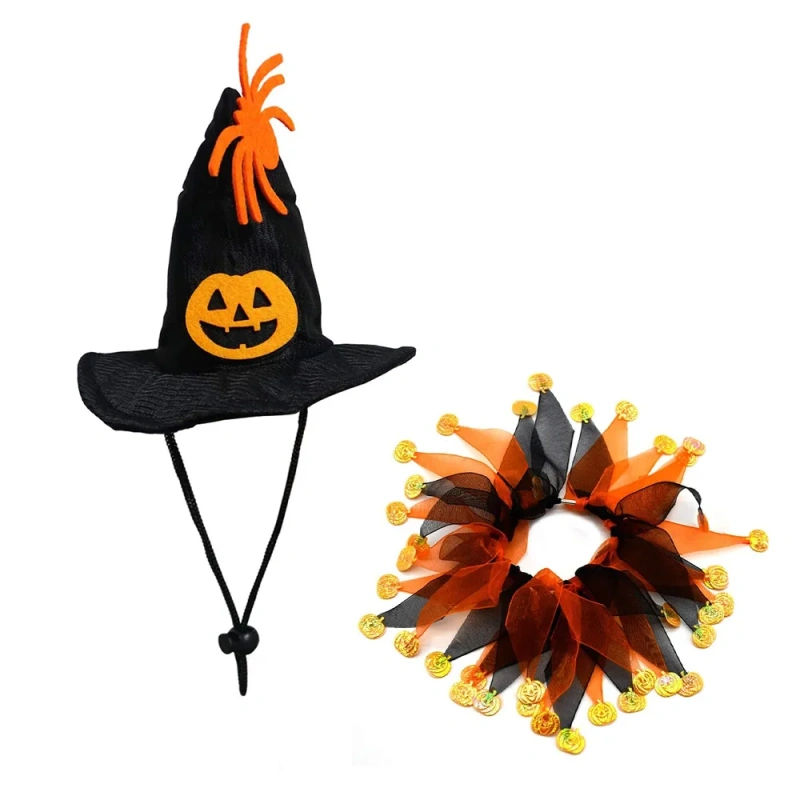 1 Set Halloween Cat Costumes Pumpkin Cute Cat Hat Scarf Clothes for Small Dogs Pet Cosplay Prop