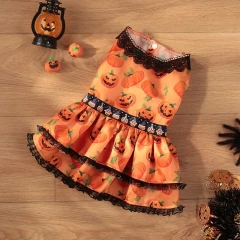 Pumpkin Lace Dress Pet Supplies Halloween Party Double Layered Dress Dog Clothing