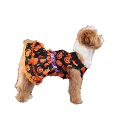 Pumpkin Lace Dress Pet Supplies Halloween Party Double Layered Dress Dog Clothing