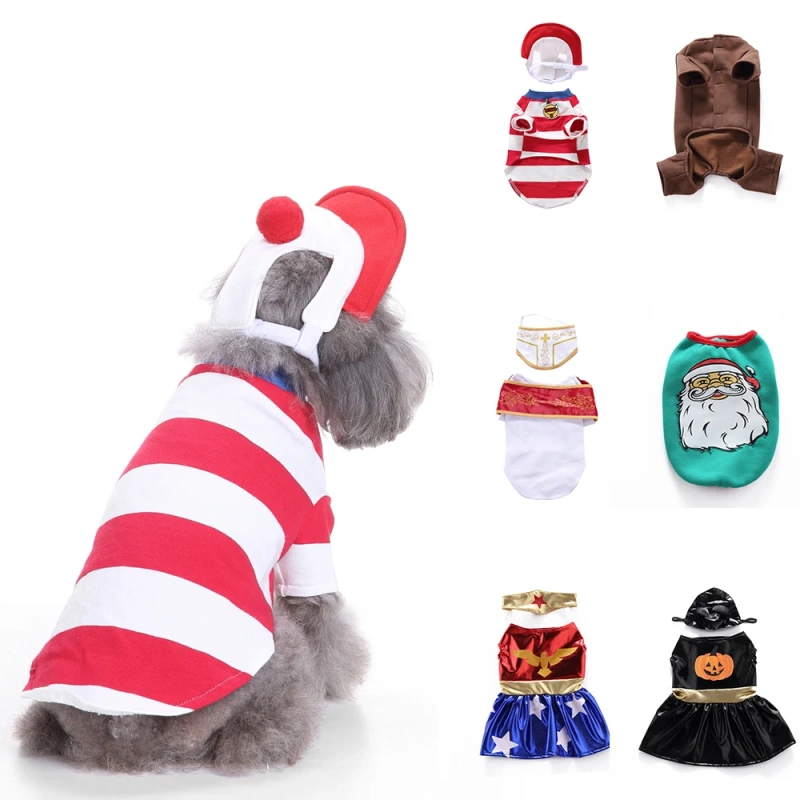 Puppy Fancy Dress,Christmas Santa Costume, Halloween Cat Costume, Pet Clothes, Christmas Suit with Cap for Dogs and Cats