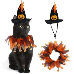1 Set Halloween Cat Costumes Pumpkin Cute Cat Hat Scarf Clothes for Small Dogs Pet Cosplay Prop