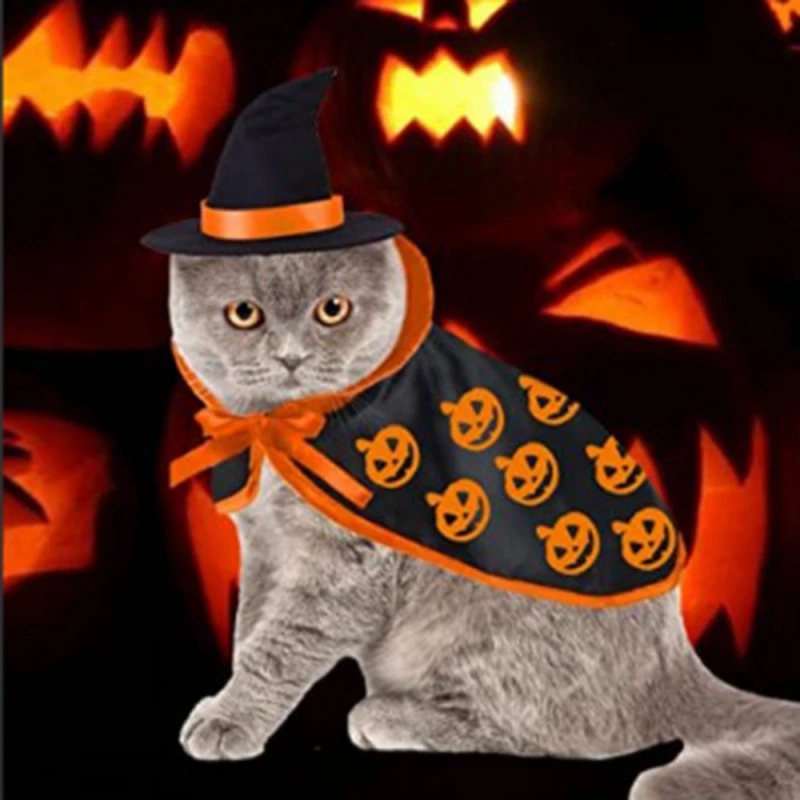 Halloween Cute Cat Costume Pet Apparel Magic Cloak with Hat Cat Dog Christmas Cat Cosplay Decor Cat Costume Festive Pet Supplies