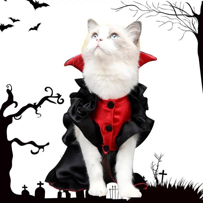 Cat Halloween Cape Cat Costume Funny Vampire Cosplay Novelty Kitten Clothes For Halloween Christmas Cute Scary Spooky Pet Costum