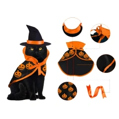 Halloween Cute Cat Costume Pet Apparel Magic Cloak with Hat Cat Dog Christmas Cat Cosplay Decor Cat Costume Festive Pet Supplies