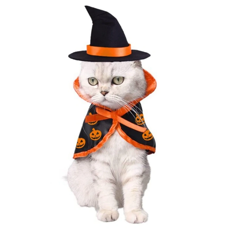 Halloween Cute Cat Costume Pet Apparel Magic Cloak with Hat Cat Dog Christmas Cat Cosplay Decor Cat Costume Festive Pet Supplies