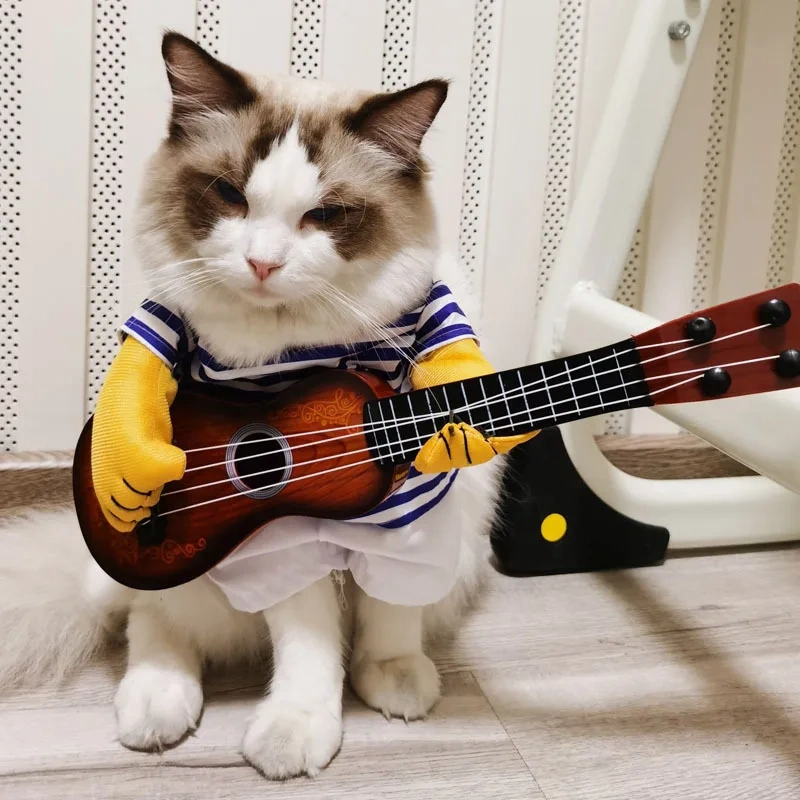 Pet Guitar Costume Funny Dog Costumes Guitarist Player Halloween Christmas Cosplay Party Dog Cat Clothes Dressing Up Outfits