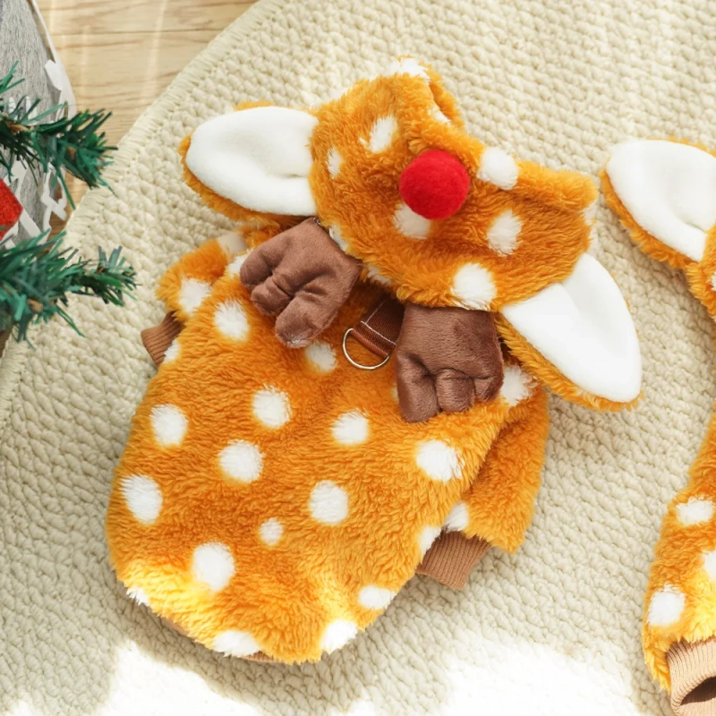 Christmas Elk Warm Jumpsuits Winter Fleece Pet Overalls for Small Medium Dogs Cats Clothes Puppy Pajamas Christmas Teddy Outfit