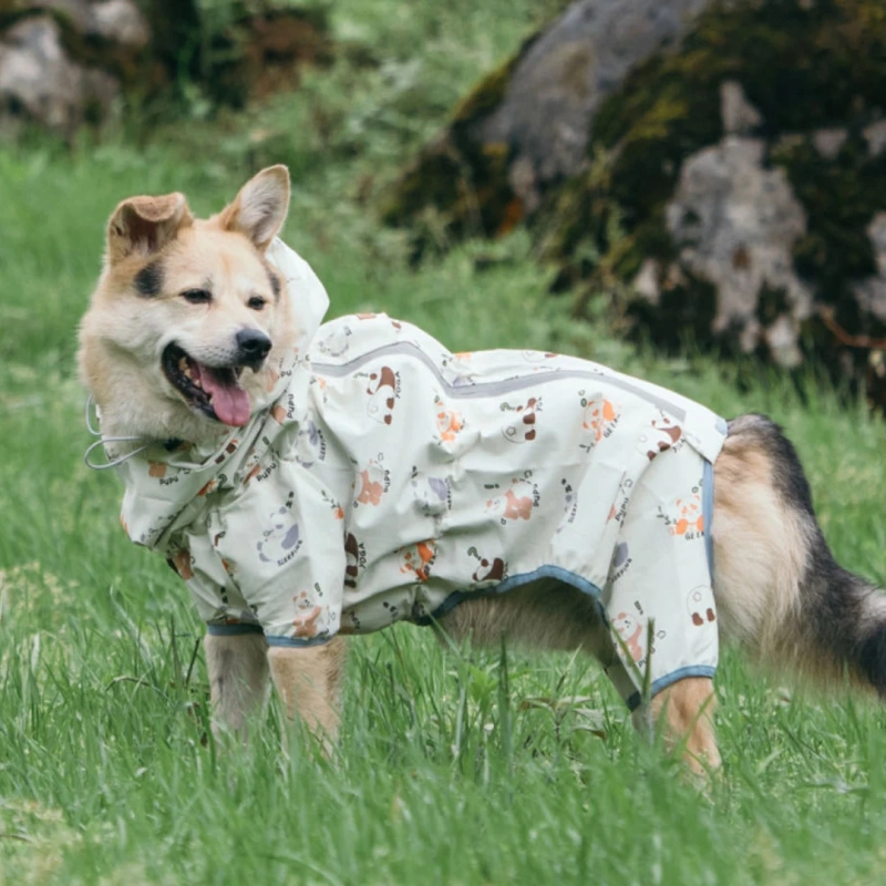 Waterproof Dog Raincoat Full Body-Covered Pet Rain Coat with Cuttable Belly Full Prints Outdoor Rain Jacket for Medium Large Dog
