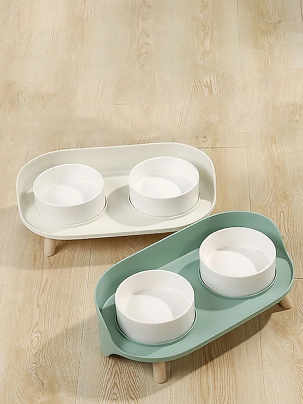 Food Feeders Pet Cat Double Bowls Feeder Adjustable Height Cats Dogs Drinker Water Bowl Dish Elevated Feeding Kitten Supplies