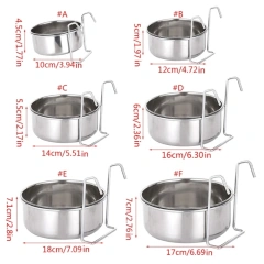Crate Dog Bowl Stainless Steel Hanging Pet Cage Bowl Food & Water Feeder Coop Cup for Cat Puppy Birds Rats 6 Sizes