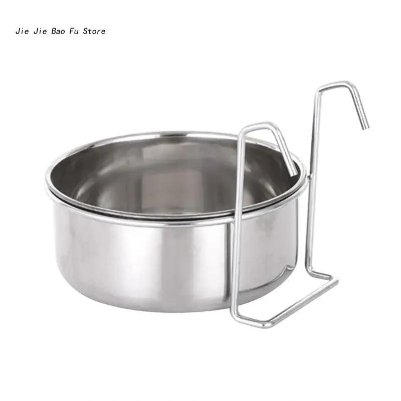 Crate Dog Bowl Stainless Steel Hanging Pet Cage Bowl Food & Water Feeder Coop Cup for Cat Puppy Birds Rats 6 Sizes