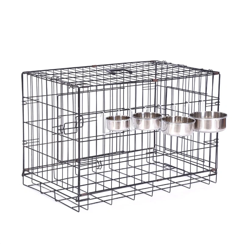 Crate Dog Bowl Stainless Steel Hanging Pet Cage Bowl Food & Water Feeder Coop Cup for Cat Puppy Birds Rats 6 Sizes