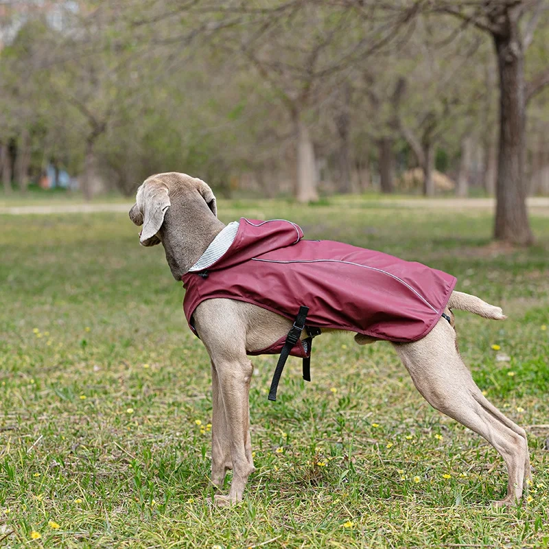 Dog Raincoat for Medium Large Dog Soft PU Dog Rain Jacket Reflective Adjustable Hooded Pet Waterproof Outfit for Greyhound Husky