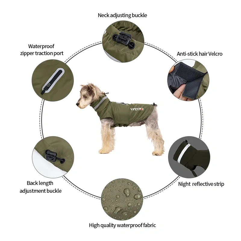 Pet raincoat Adjustable Lightweight Waterproof Windproof Dog Raincoat Hooded Poncho Dog Rain Jacket
