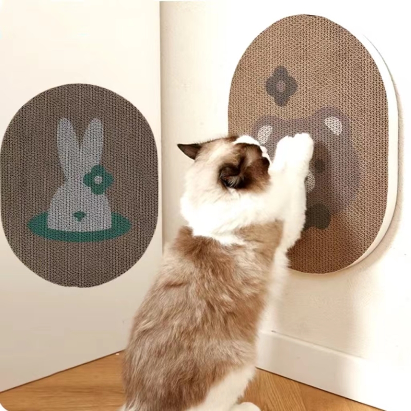 Corrugated Cat Scratcher Interactive Cat Scratching Board Pasteable Pet Scrapers for Cats Oval Kitten Grinding Claw Toys