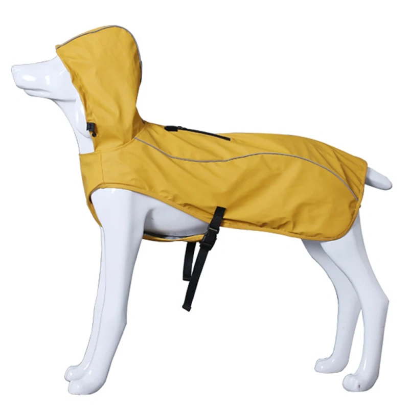 Dog Raincoat for Medium Large Dog Soft PU Dog Rain Jacket Reflective Adjustable Hooded Pet Waterproof Outfit for Greyhound Husky