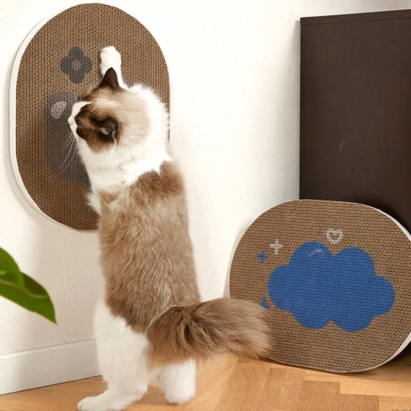 Corrugated Cat Scratcher Interactive Cat Scratching Board Pasteable Pet Scrapers for Cats Oval Kitten Grinding Claw Toys