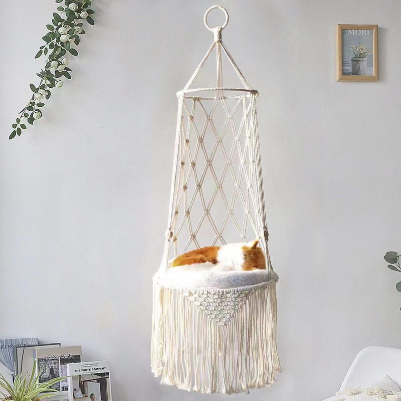 New Pet Hammock Cat Swing Hand Woven Cotton Rope Cats Hanging Basket  Kitten Hanging String Den Indoor Pend Nest Pets Supplies