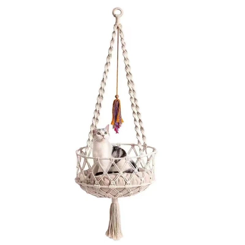 Pet Cat Hammock Swing Bed Bohemian Handwoven Tapestry Cotton Macrame for Home Outdoor Wall Hanging Without Cushion