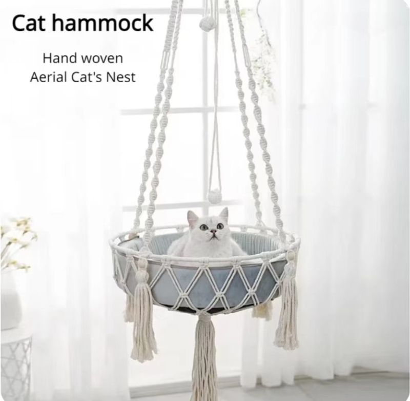 New Pet Hammock Cat Swing Hand Woven Cotton Rope Cats Hanging Basket  Kitten Hanging String Den Indoor Pend Nest Pets Supplies
