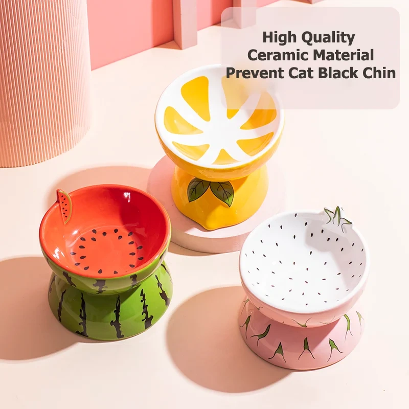LONMOE Cute Fruit Shape Cat Bowl High Quality Ceramics Cat Bowl Pet Supplies Cat Food And Water Feeder Pet Accessories