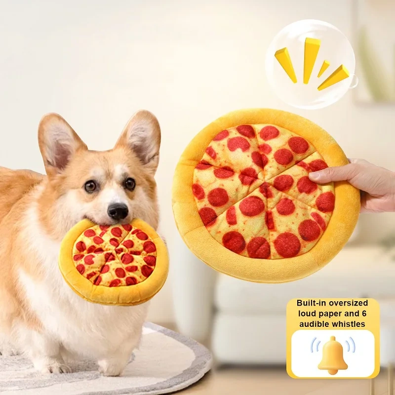 Plush Dog Toy Doughnut Pizza Shape Pet Squeaky Toys for Small Large Dogs Cleaning Teeth Puppy Chew Sound Toy Pet Supplies