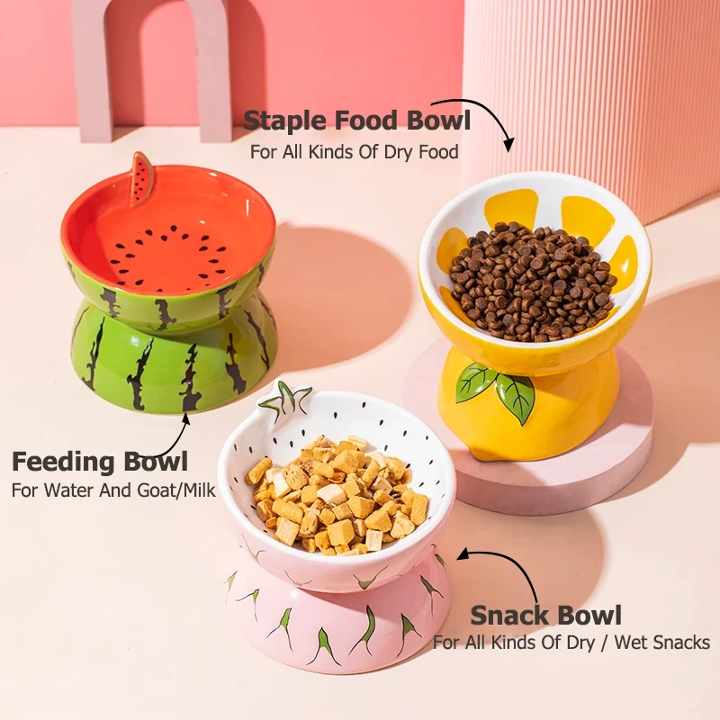 LONMOE Cute Fruit Shape Cat Bowl High Quality Ceramics Cat Bowl Pet Supplies Cat Food And Water Feeder Pet Accessories