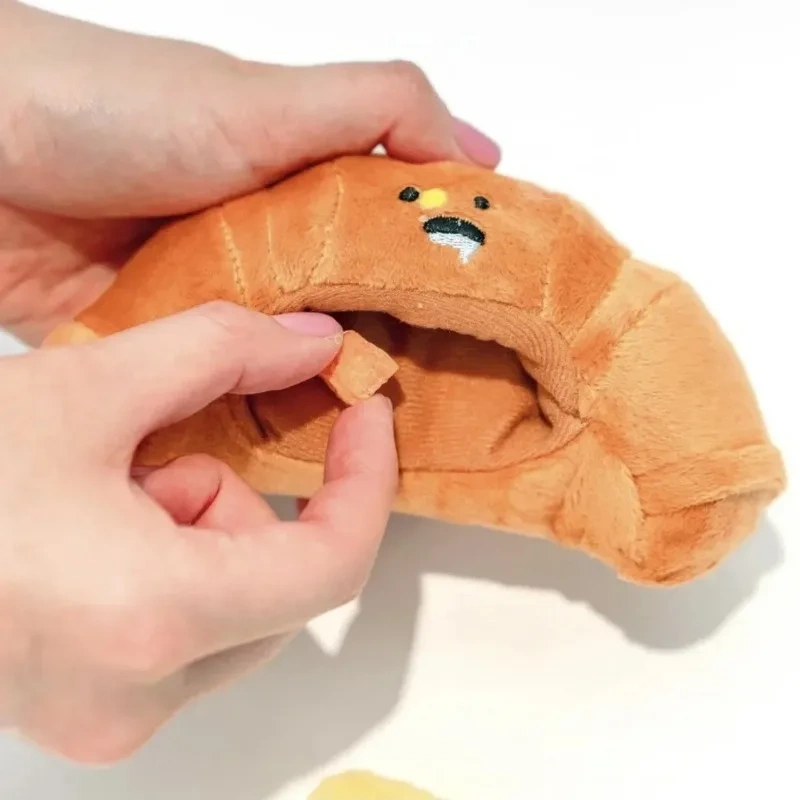 Cute Ins Croissant Hidden Food Sniffing Toy Squeaky Dog Interactive Plush Dog Chew Toys Croissant Toy Pet Toys Pet Products