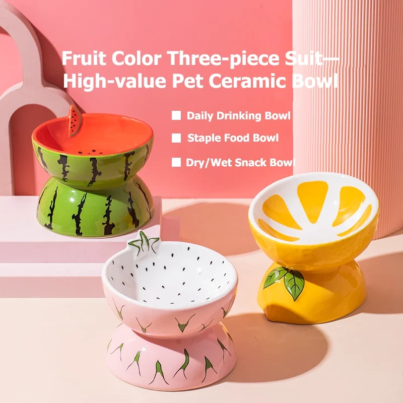 LONMOE Cute Fruit Shape Cat Bowl High Quality Ceramics Cat Bowl Pet Supplies Cat Food And Water Feeder Pet Accessories