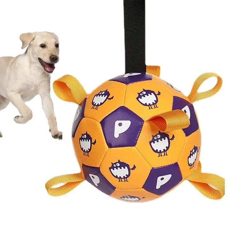 Dog Soccer Ball Toy Interactive Fetching Dog Toys With Straps Durable Outside Dog Toys Bite-resistant Dog Balls For Medium To